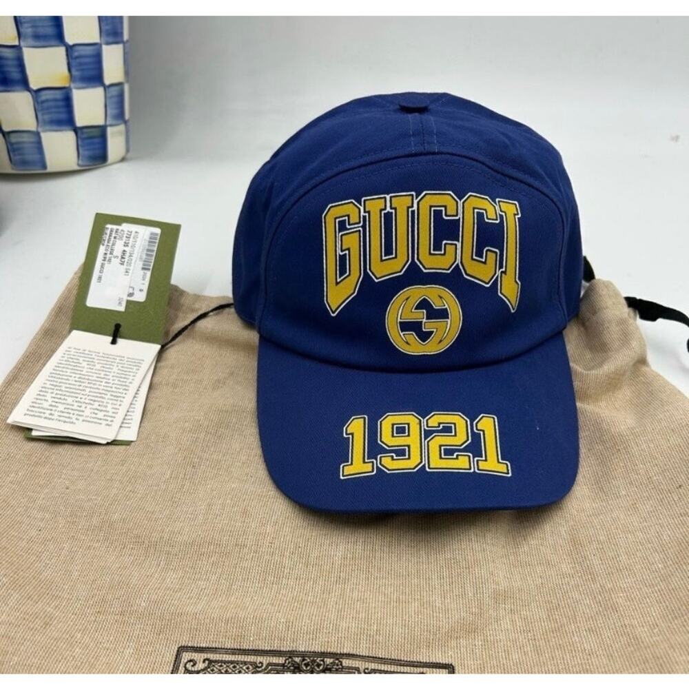 Women's Gucci GG blue/yellow baseball hat size small adjustable made in Italy